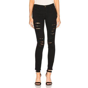 FRAME Le Skinny de Jeanne Ripped Jeans Film Noir Black Size 28 NEW NWT